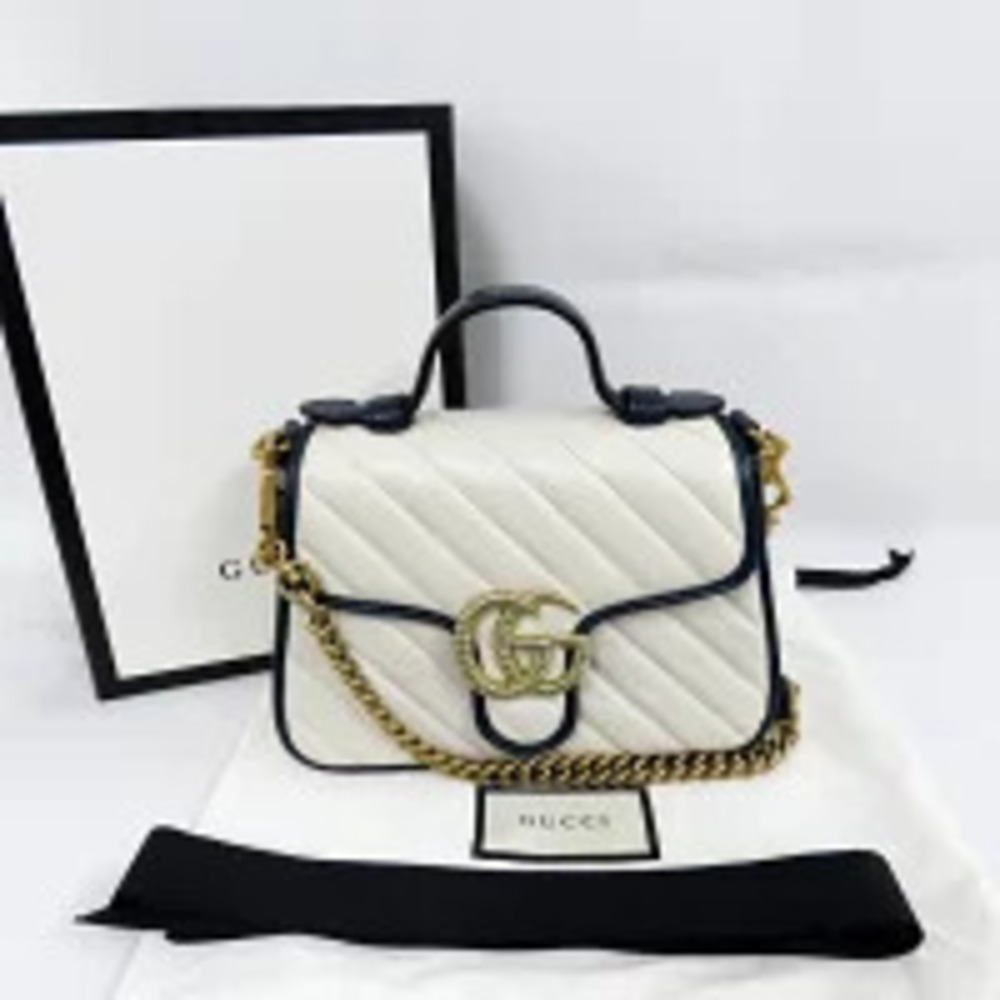 Gucci Shoulder White Hand Navy Marmont Top Handle Blue Bag GG